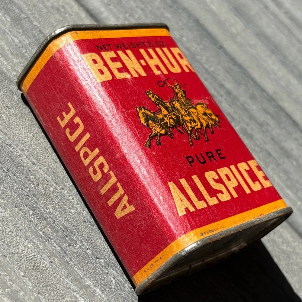 Ben-Hur Pure Allspice 2 oz Vintage Spice Tin Chariot Graphic Advertising Prop